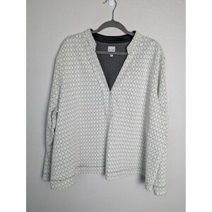 NIC+ZOE Cardigan Womens 2X White Geometric V-Neck Lightweight Knit Long Sleeve